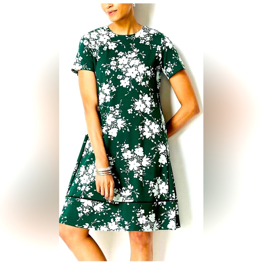 J. Jill Wearever Green A-Line Dress with Crew Neck